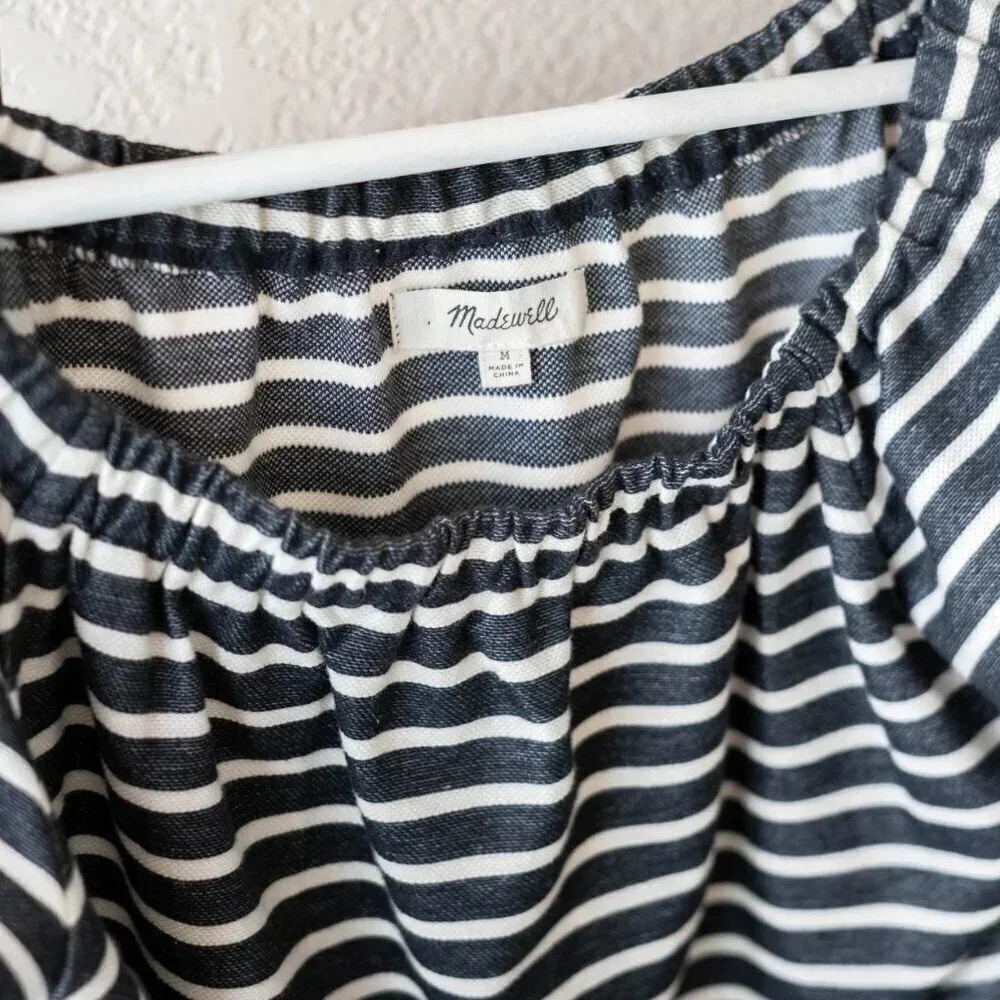 MADEWELL MELODY DRESS Sz Medium BLACK WHITE STRIPE SHORT SLEEVE OFF SHOULDER - Picture 3 of 8